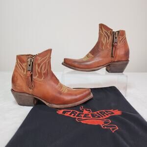 Freebird Wolfie Boots Cognac 5 Distressed Leather Western Booties Cowgirl Snip